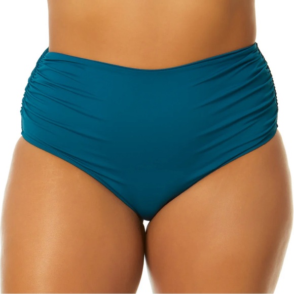 Anne Cole Convertible High Waist Shirred Bottoms in Deep Sea Blue - Picture 1 of 5